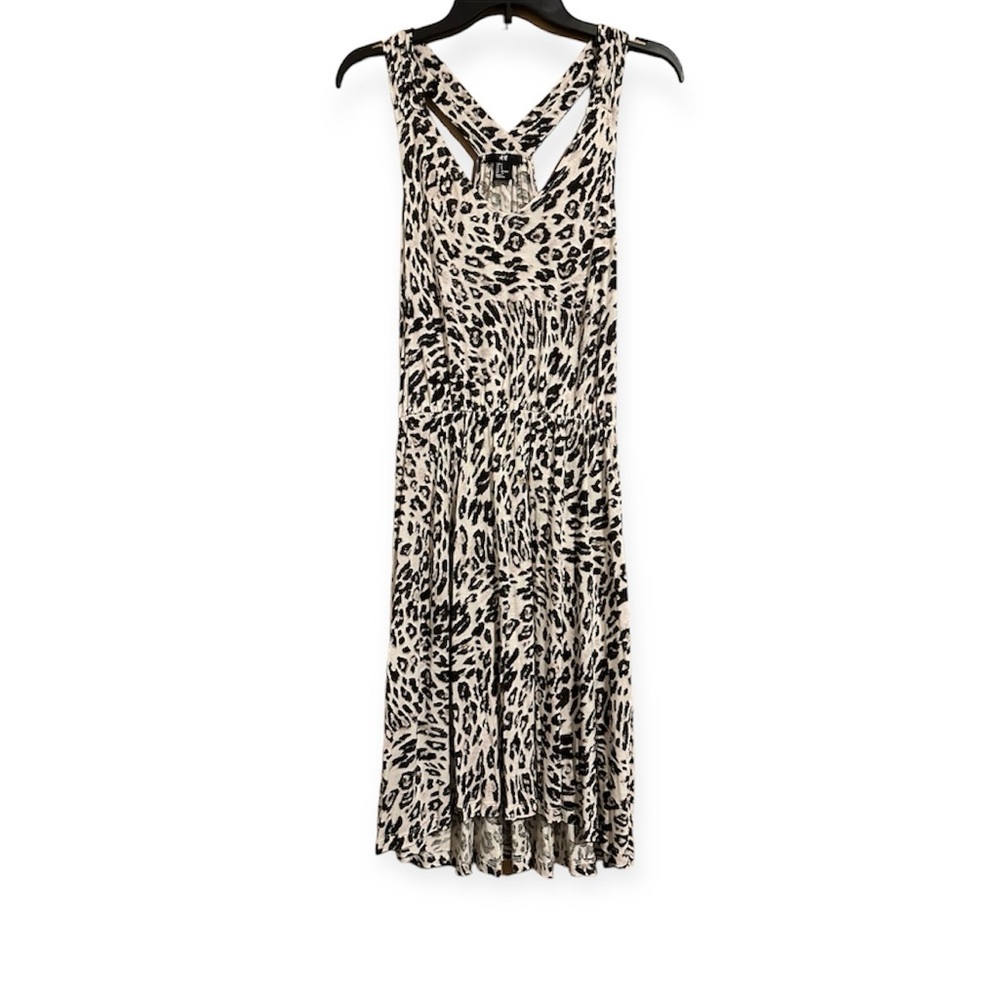 H&M Cream Tan Black Animal Print Flowy Racerback Mini Dress Summer Women's Small